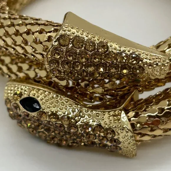 Gold-Tone Memory Wire Snake Bracelet With Black Eyes & Rhinestone Accents - Picture 2 of 10